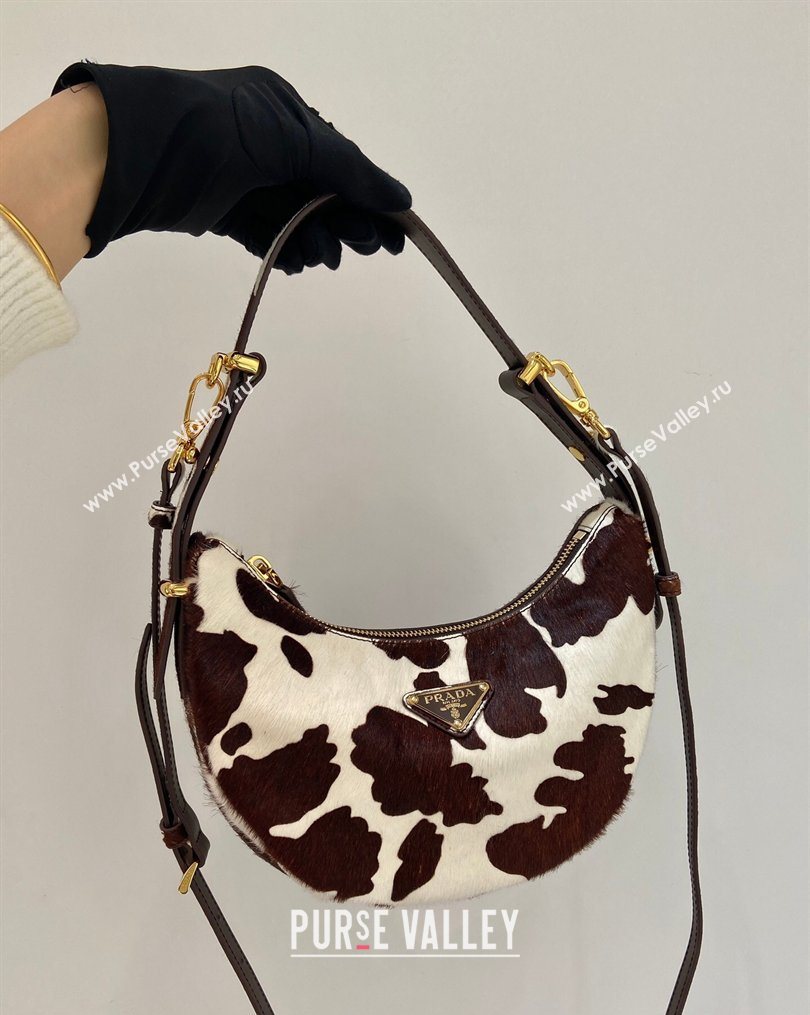 Prada Arque printed pony hair mini shoulder bag White/Dark Brown 2026 1BC194 (YZ-260123019)
