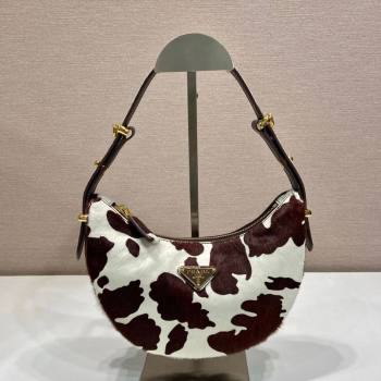 Prada Arque printed pony hair mini shoulder bag White/Dark Brown 2026 1BC194 (YZ-260123019)