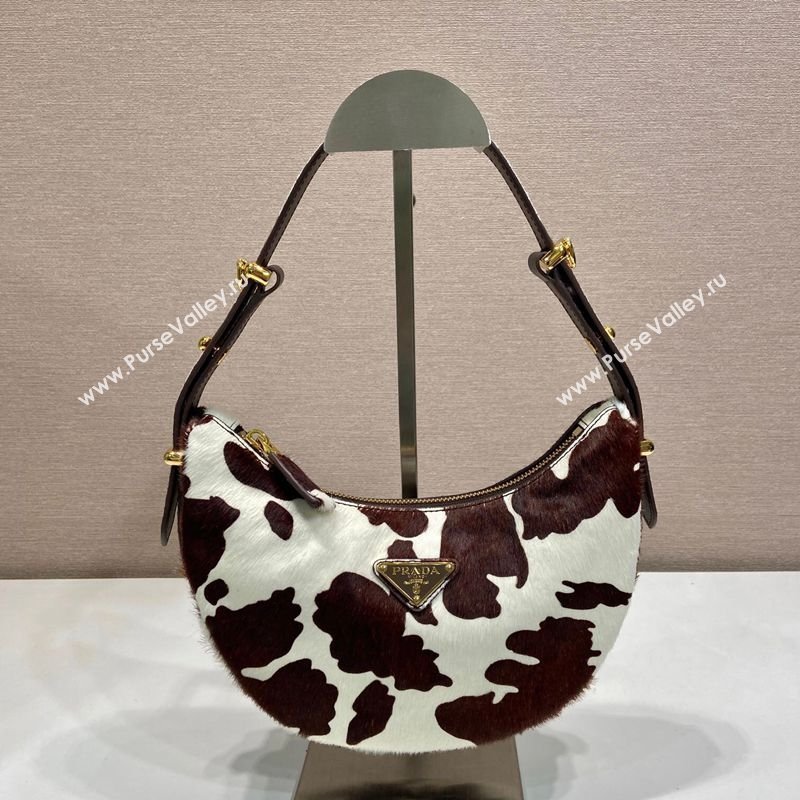 Prada Arque printed pony hair mini shoulder bag White/Dark Brown 2026 1BC194 (YZ-260123019)