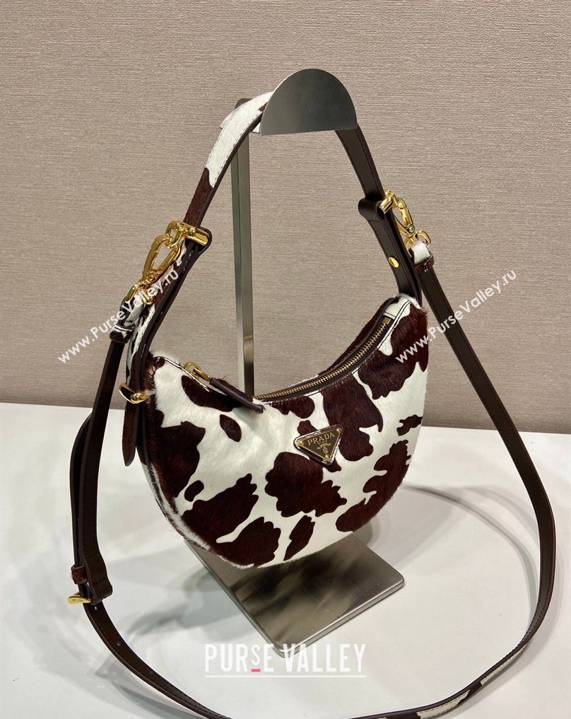 Prada Arque printed pony hair mini shoulder bag White/Dark Brown 2026 1BC194 (YZ-260123019)