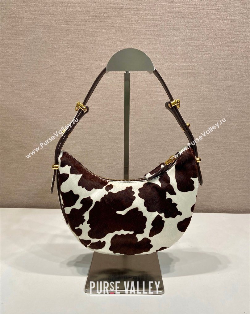 Prada Arque printed pony hair mini shoulder bag White/Dark Brown 2026 1BC194 (YZ-260123019)