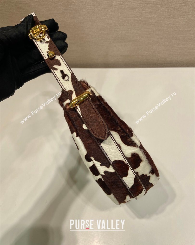Prada Arque printed pony hair mini shoulder bag White/Dark Brown 2026 1BC194 (YZ-260123019)