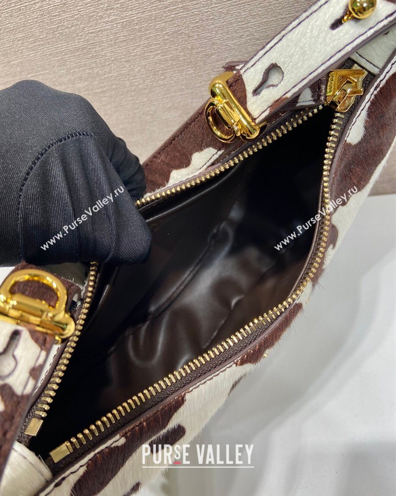 Prada Arque printed pony hair mini shoulder bag White/Dark Brown 2026 1BC194 (YZ-260123019)