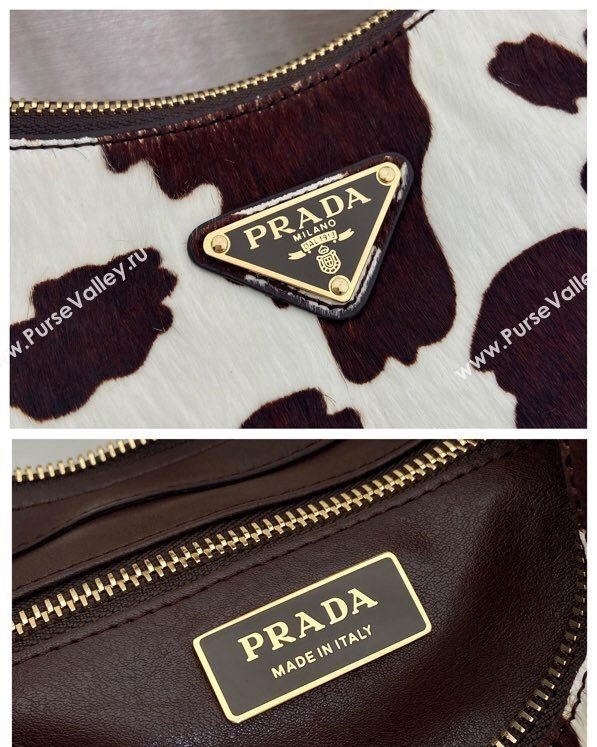 Prada Arque printed pony hair mini shoulder bag White/Dark Brown 2026 1BC194 (YZ-260123019)