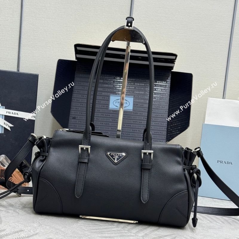 Prada Bonnie medium antiqued leather tote bag Black 2026 1BG628 (YZ-260123020)