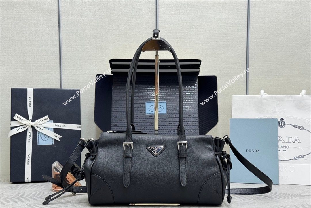 Prada Bonnie medium antiqued leather tote bag Black 2026 1BG628 (YZ-260123020)