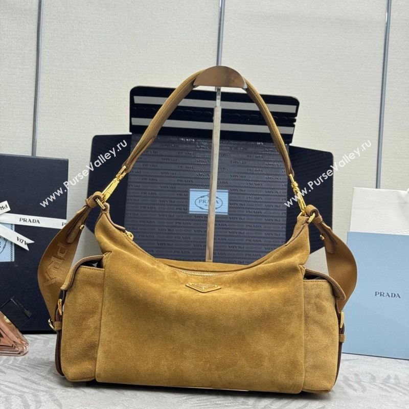 Prada Explore large suede shoulder bag Cinnamon Brown 2025 1BC264 (YZ-260123041)