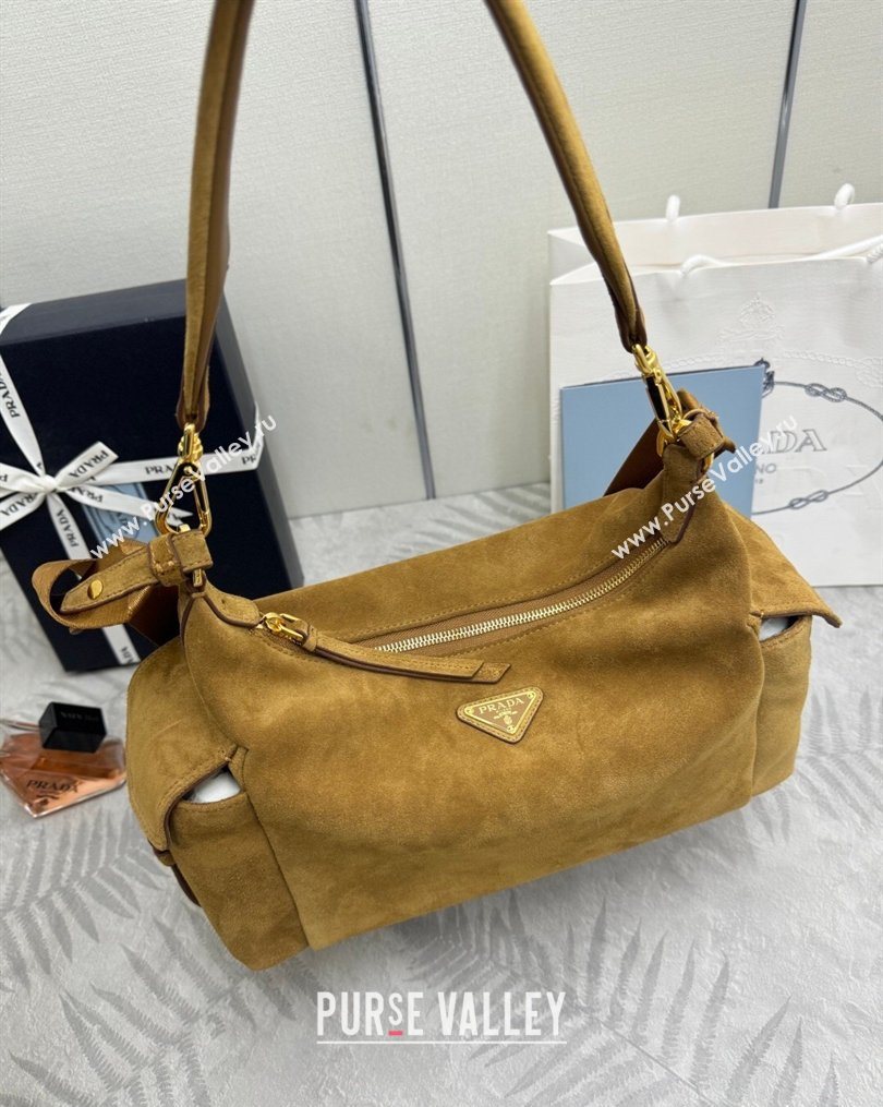 Prada Explore large suede shoulder bag Cinnamon Brown 2025 1BC264 (YZ-260123041)
