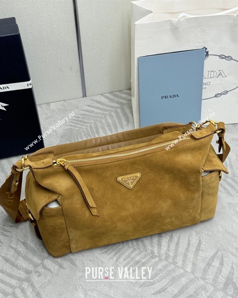 Prada Explore large suede shoulder bag Cinnamon Brown 2025 1BC264 (YZ-260123041)
