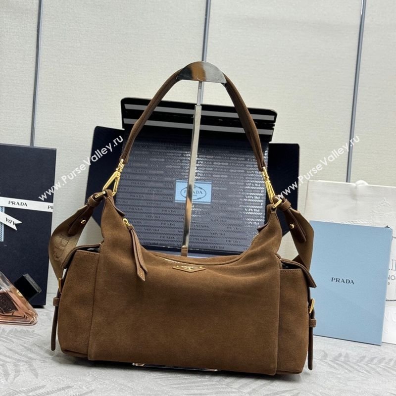 Prada Explore large suede shoulder bag Dark Brown 2025 1BC264 (YZ-260123042)