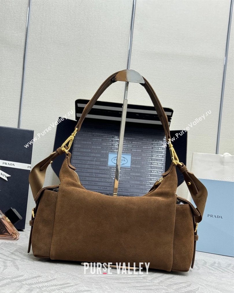 Prada Explore large suede shoulder bag Dark Brown 2025 1BC264 (YZ-260123042)