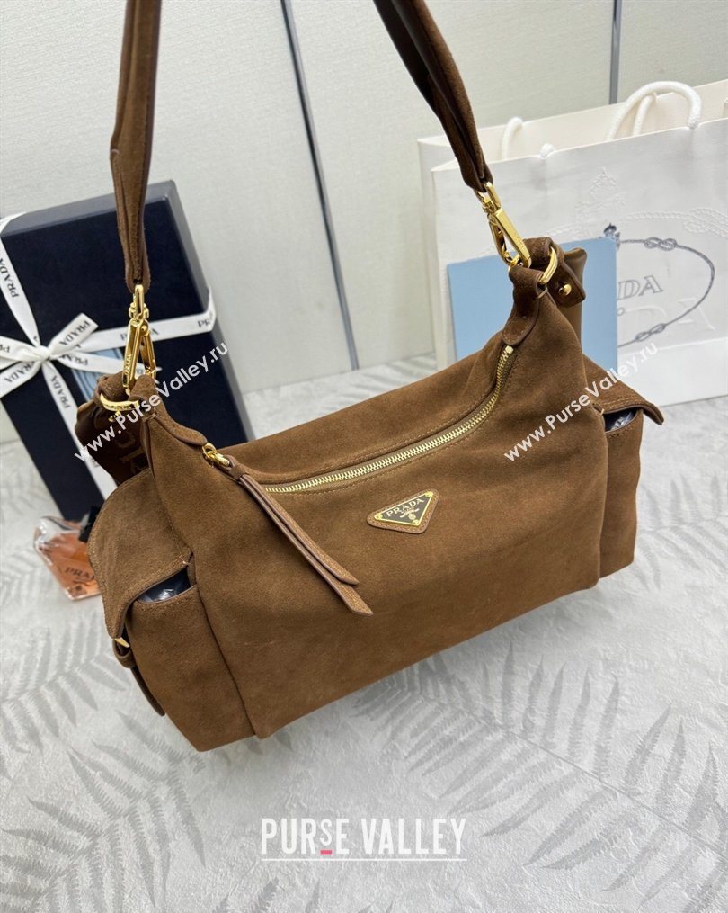 Prada Explore large suede shoulder bag Dark Brown 2025 1BC264 (YZ-260123042)
