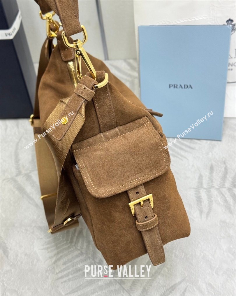 Prada Explore large suede shoulder bag Dark Brown 2025 1BC264 (YZ-260123042)