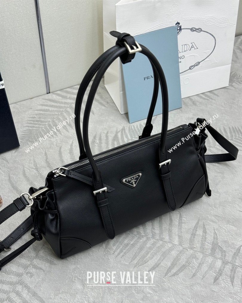 Prada Bonnie medium antiqued leather tote bag Black 2026 1BG628 (YZ-260123020)