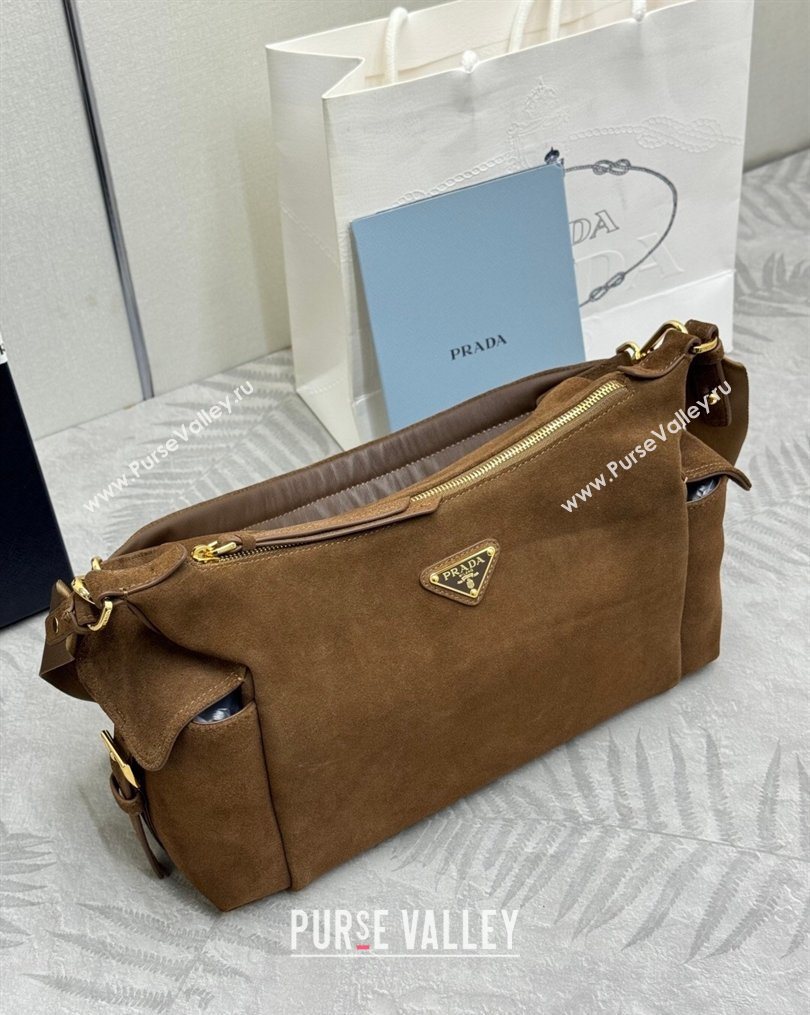 Prada Explore large suede shoulder bag Dark Brown 2025 1BC264 (YZ-260123042)