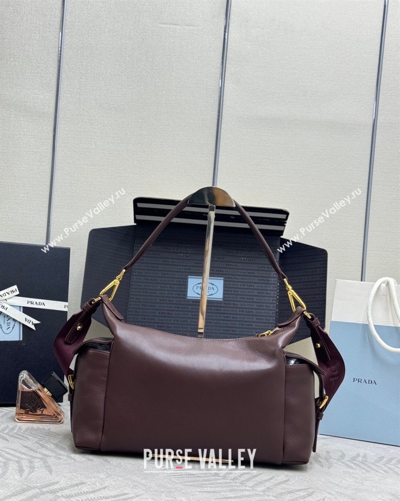 Prada Explore large nappa leather shoulder bag Burgundy 2025 1BC264 (YZ-260123043)