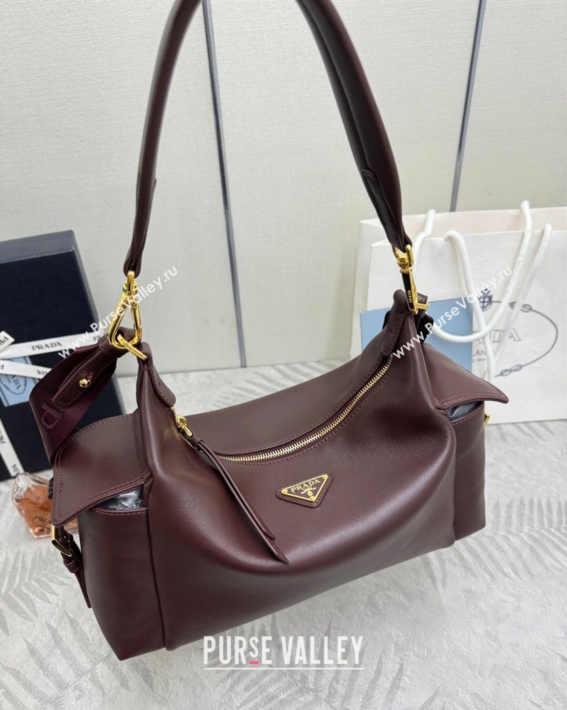 Prada Explore large nappa leather shoulder bag Burgundy 2025 1BC264 (YZ-260123043)