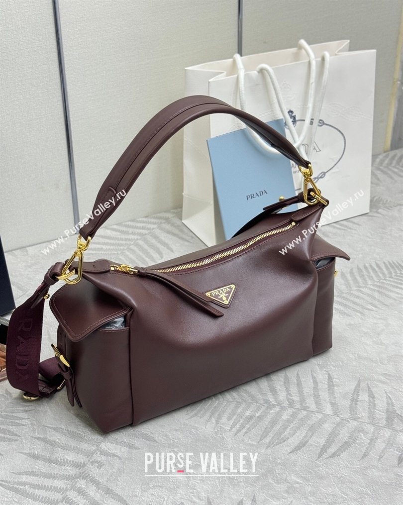 Prada Explore large nappa leather shoulder bag Burgundy 2025 1BC264 (YZ-260123043)