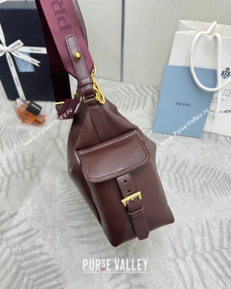 Prada Explore large nappa leather shoulder bag Burgundy 2025 1BC264 (YZ-260123043)