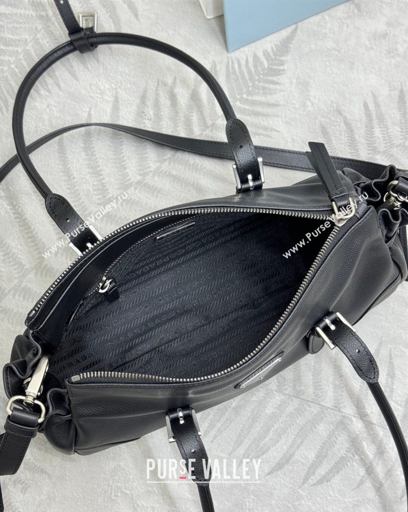 Prada Bonnie medium antiqued leather tote bag Black 2026 1BG628 (YZ-260123020)