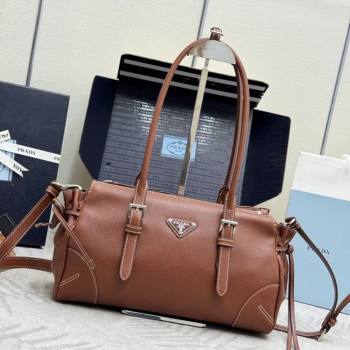 Prada Bonnie medium antiqued leather tote bag Chestnut Brown 2026 1BG628 (YZ-260123021)