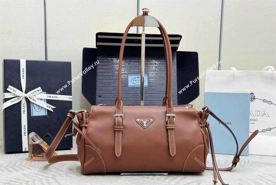 Prada Bonnie medium antiqued leather tote bag Chestnut Brown 2026 1BG628 (YZ-260123021)