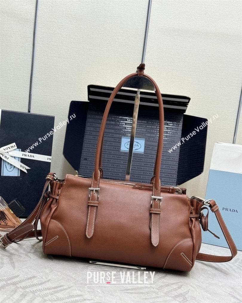 Prada Bonnie medium antiqued leather tote bag Chestnut Brown 2026 1BG628 (YZ-260123021)