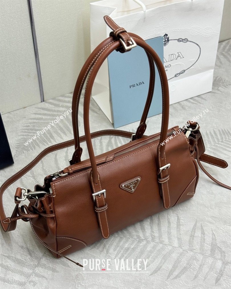 Prada Bonnie medium antiqued leather tote bag Chestnut Brown 2026 1BG628 (YZ-260123021)