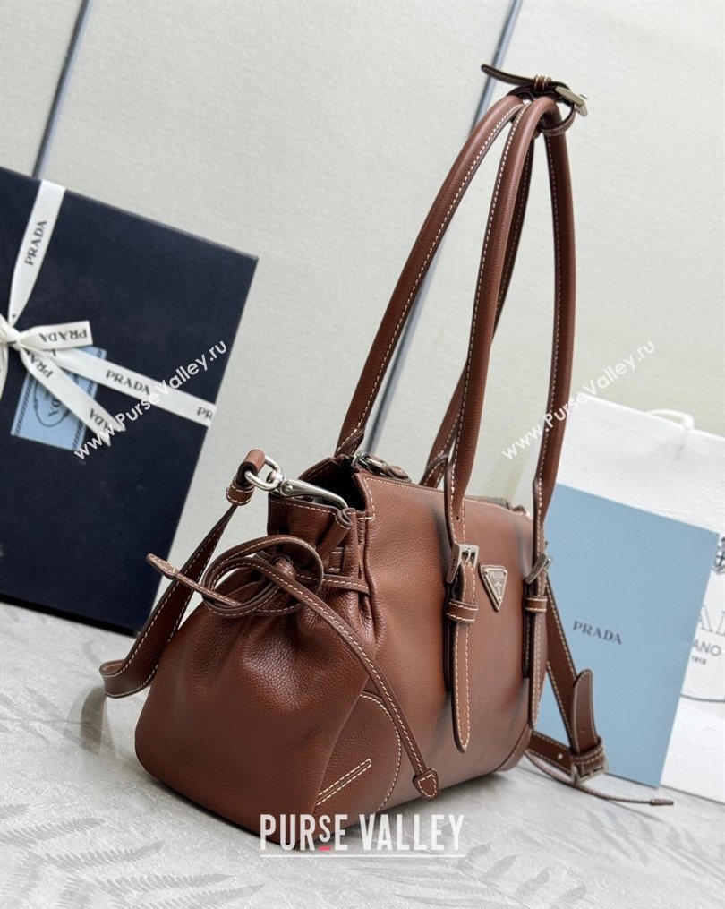 Prada Bonnie medium antiqued leather tote bag Chestnut Brown 2026 1BG628 (YZ-260123021)
