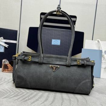 Prada Bonnie Medium Suede handbag 1BA426 Dark Grey 2025 (YZ-260123002)