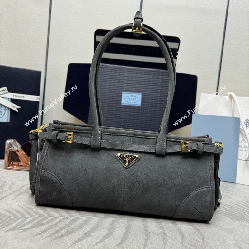 Prada Bonnie Medium Suede handbag 1BA426 Dark Grey 2025 (YZ-260123002)