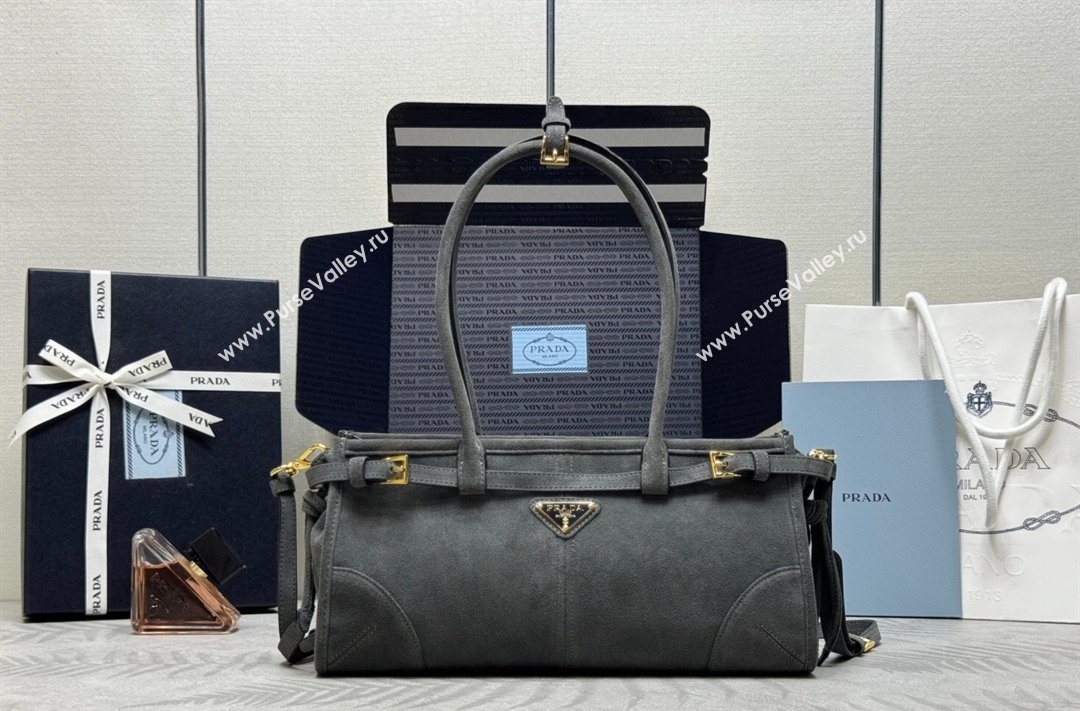 Prada Bonnie Medium Suede handbag 1BA426 Dark Grey 2025 (YZ-260123002)