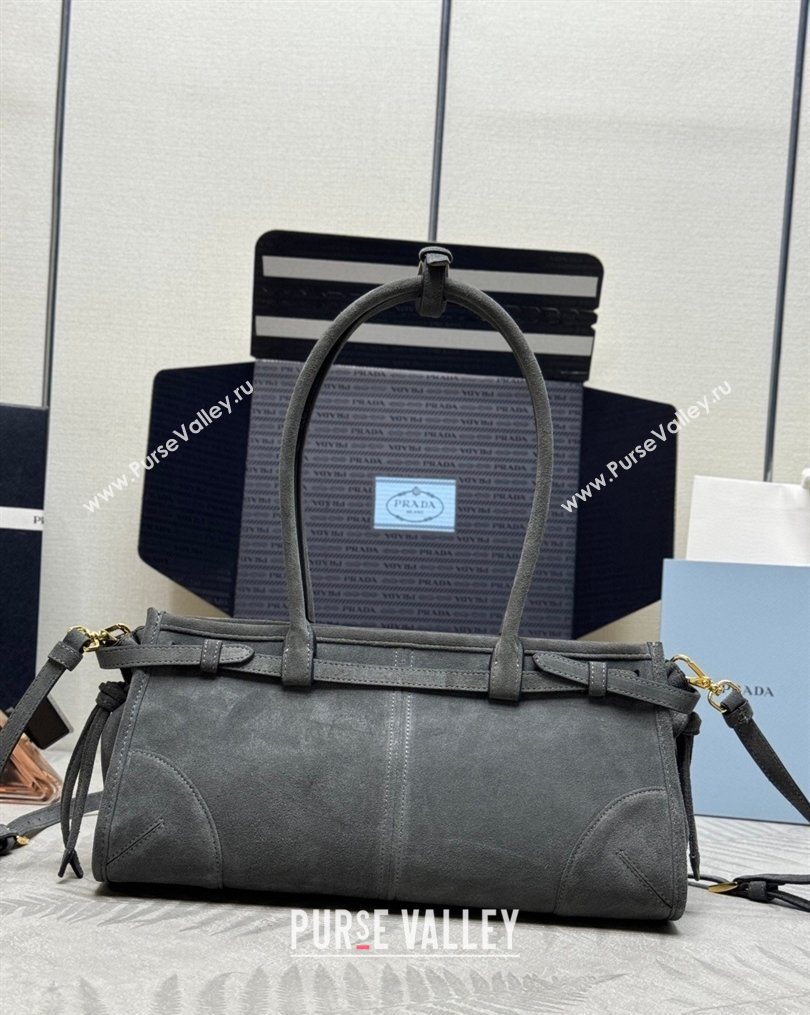 Prada Bonnie Medium Suede handbag 1BA426 Dark Grey 2025 (YZ-260123002)