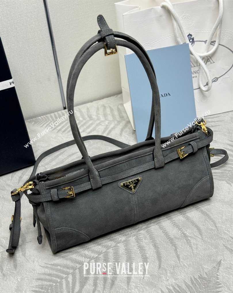 Prada Bonnie Medium Suede handbag 1BA426 Dark Grey 2025 (YZ-260123002)
