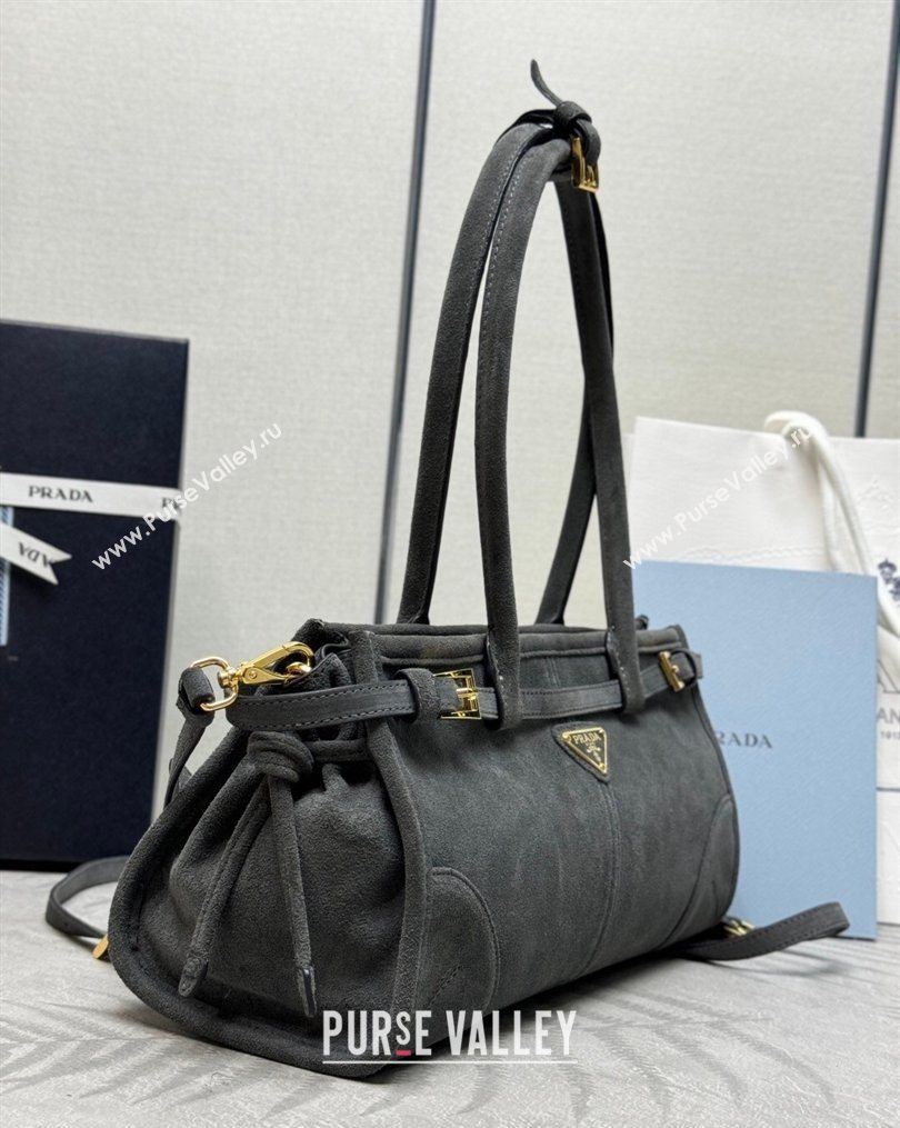 Prada Bonnie Medium Suede handbag 1BA426 Dark Grey 2025 (YZ-260123002)