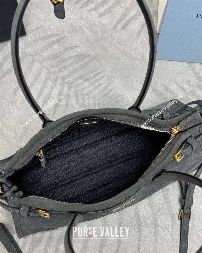 Prada Bonnie Medium Suede handbag 1BA426 Dark Grey 2025 (YZ-260123002)