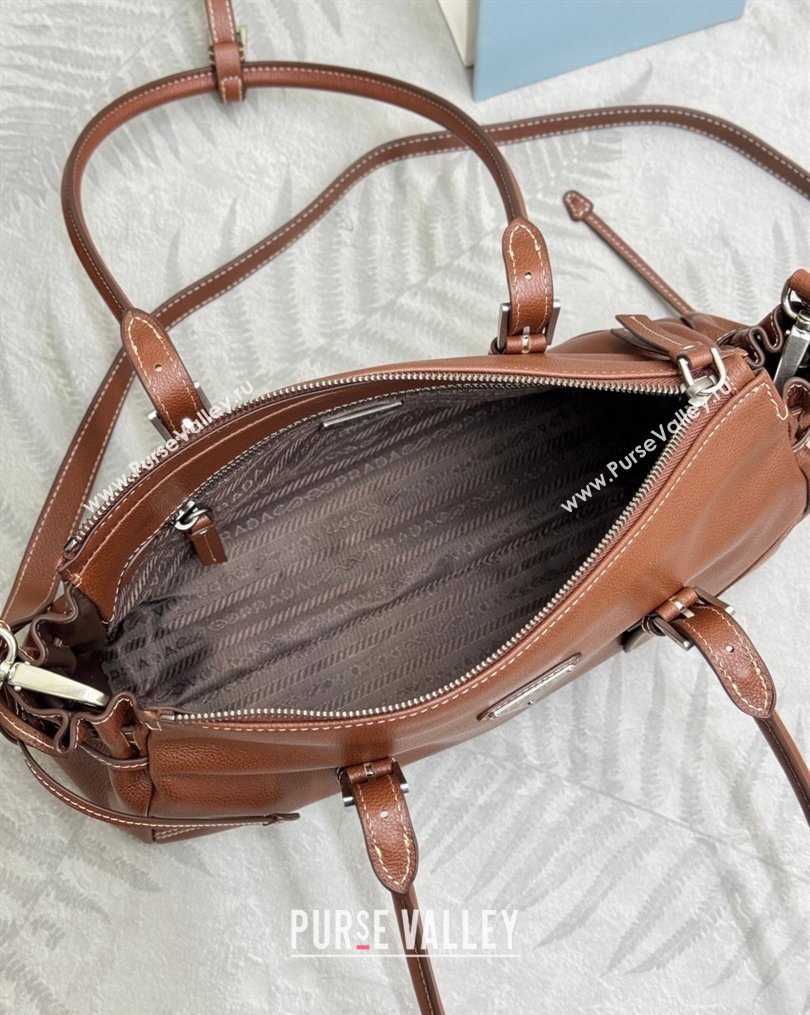 Prada Bonnie medium antiqued leather tote bag Chestnut Brown 2026 1BG628 (YZ-260123021)