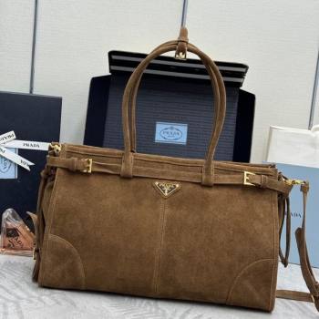 Prada Bonnie large suede handbag 1BA433 Dark Brown 2025 (YZ-260123010)