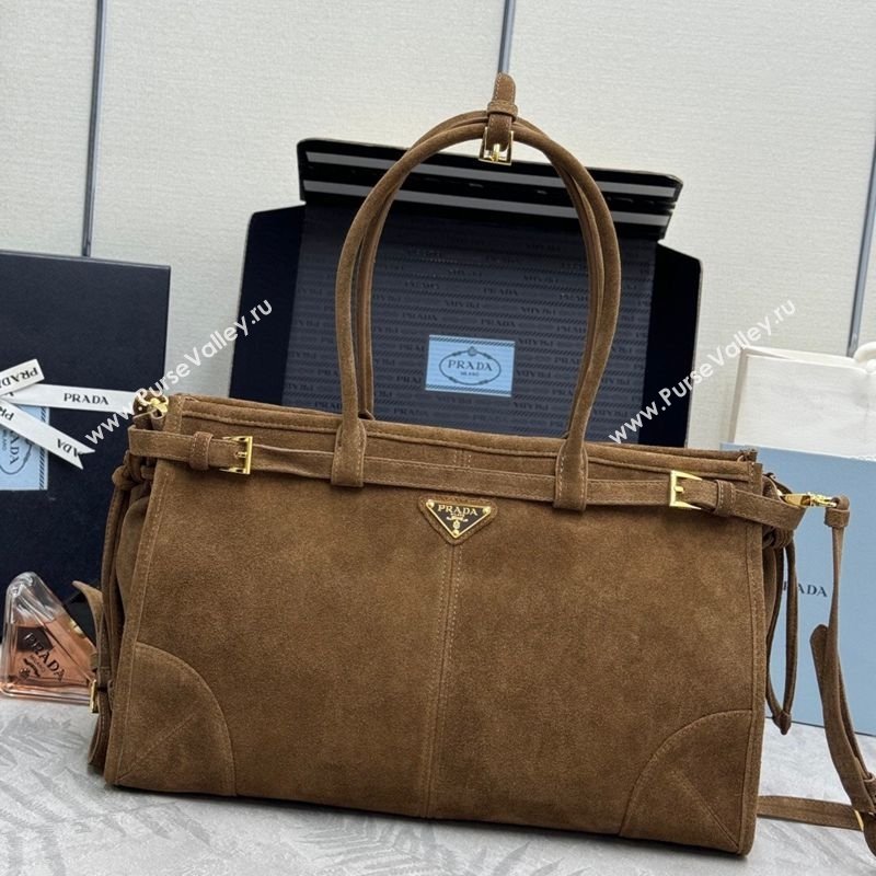 Prada Bonnie large suede handbag 1BA433 Dark Brown 2025 (YZ-260123010)