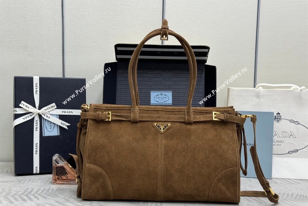 Prada Bonnie large suede handbag 1BA433 Dark Brown 2025 (YZ-260123010)