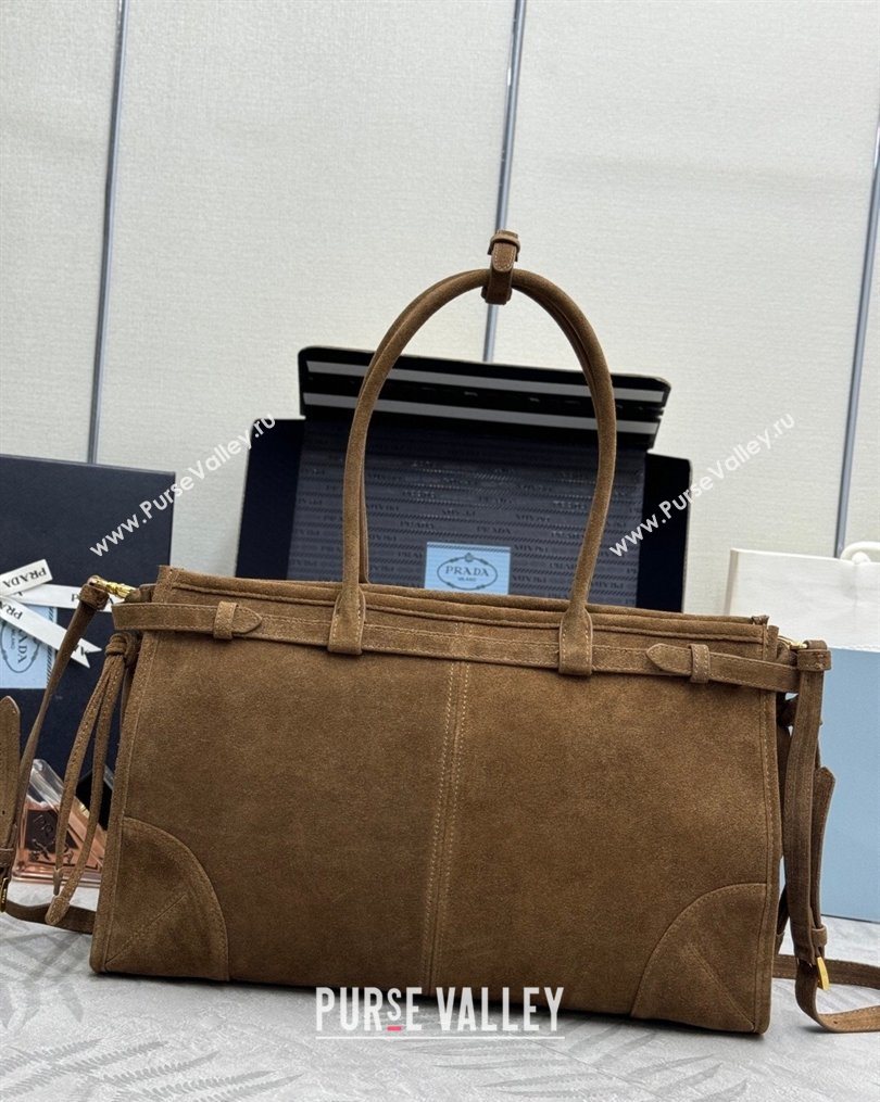 Prada Bonnie large suede handbag 1BA433 Dark Brown 2025 (YZ-260123010)