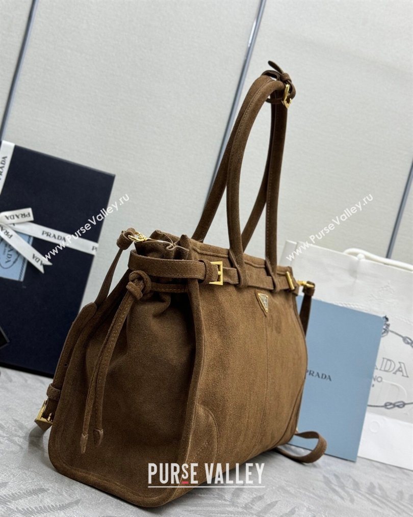 Prada Bonnie large suede handbag 1BA433 Dark Brown 2025 (YZ-260123010)