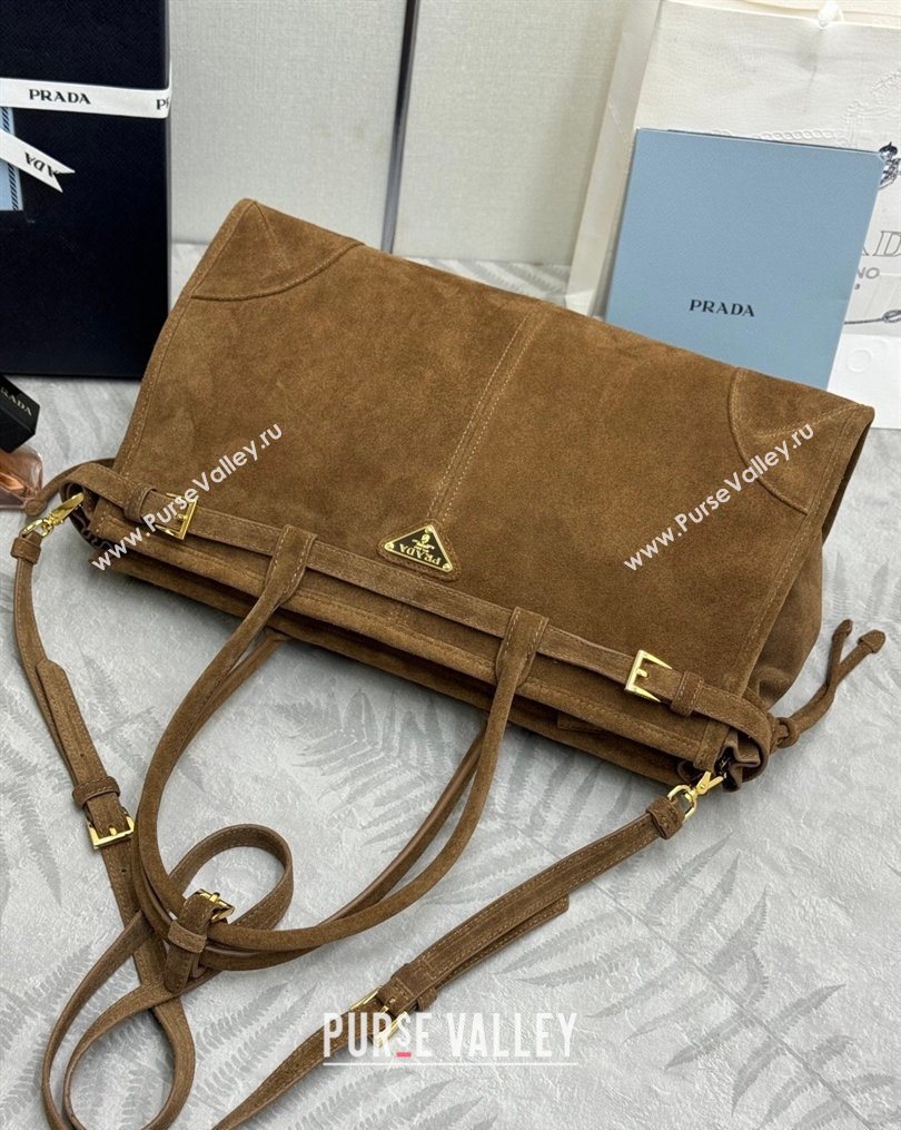 Prada Bonnie large suede handbag 1BA433 Dark Brown 2025 (YZ-260123010)