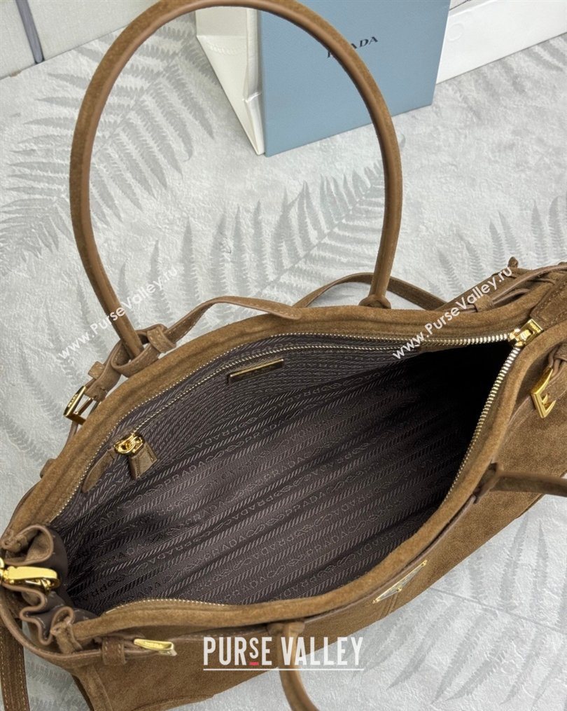 Prada Bonnie large suede handbag 1BA433 Dark Brown 2025 (YZ-260123010)