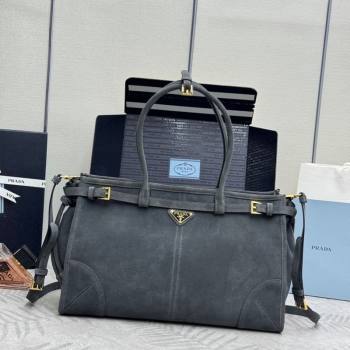 Prada Bonnie large suede handbag 1BA433 Dark Grey 2025 (YZ-260123011)