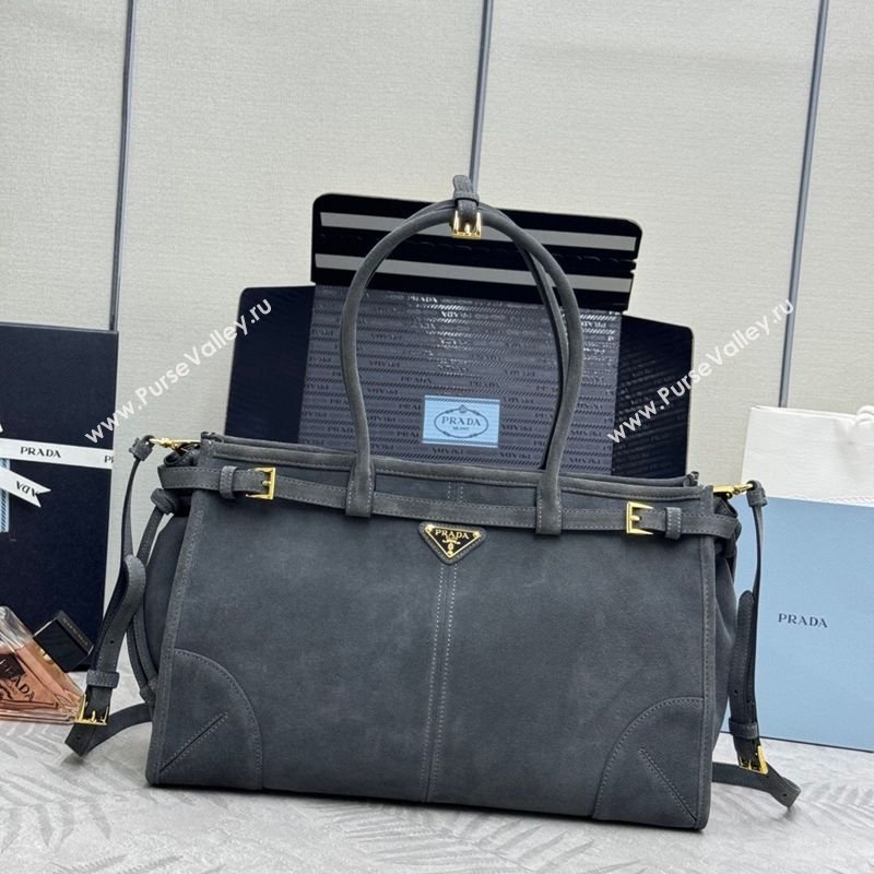 Prada Bonnie large suede handbag 1BA433 Dark Grey 2025 (YZ-260123011)