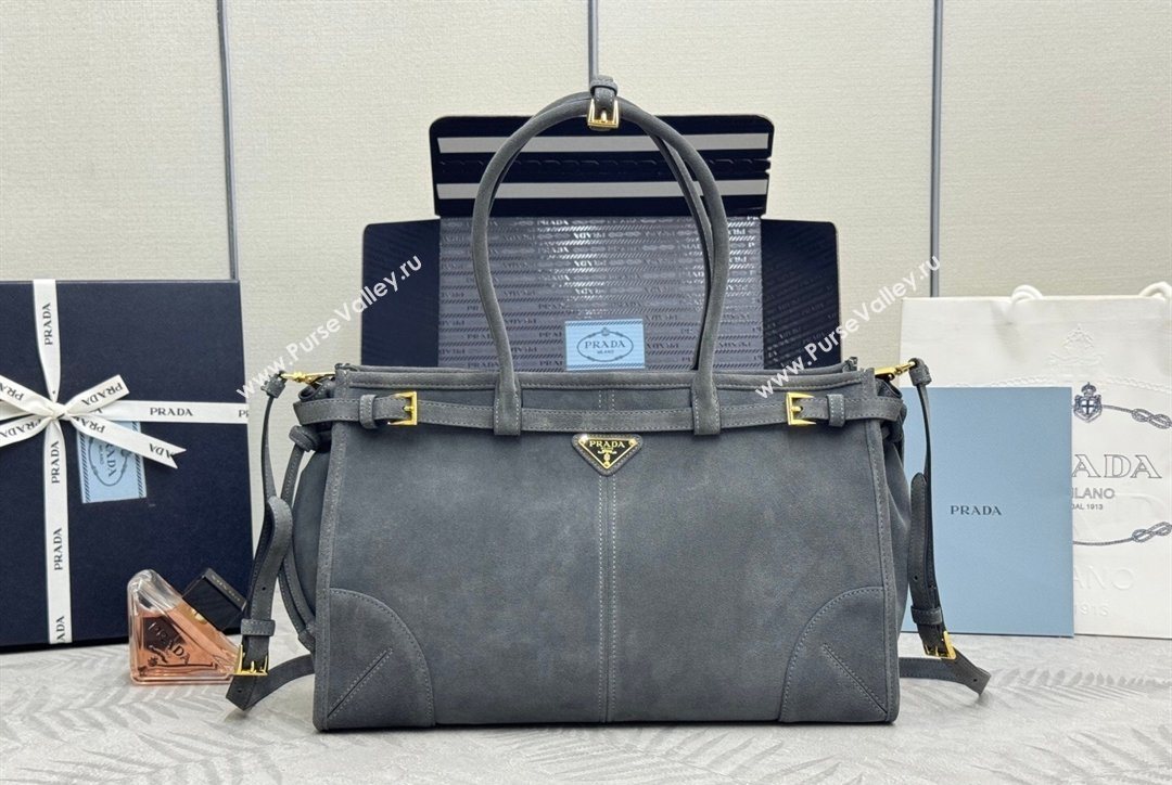 Prada Bonnie large suede handbag 1BA433 Dark Grey 2025 (YZ-260123011)