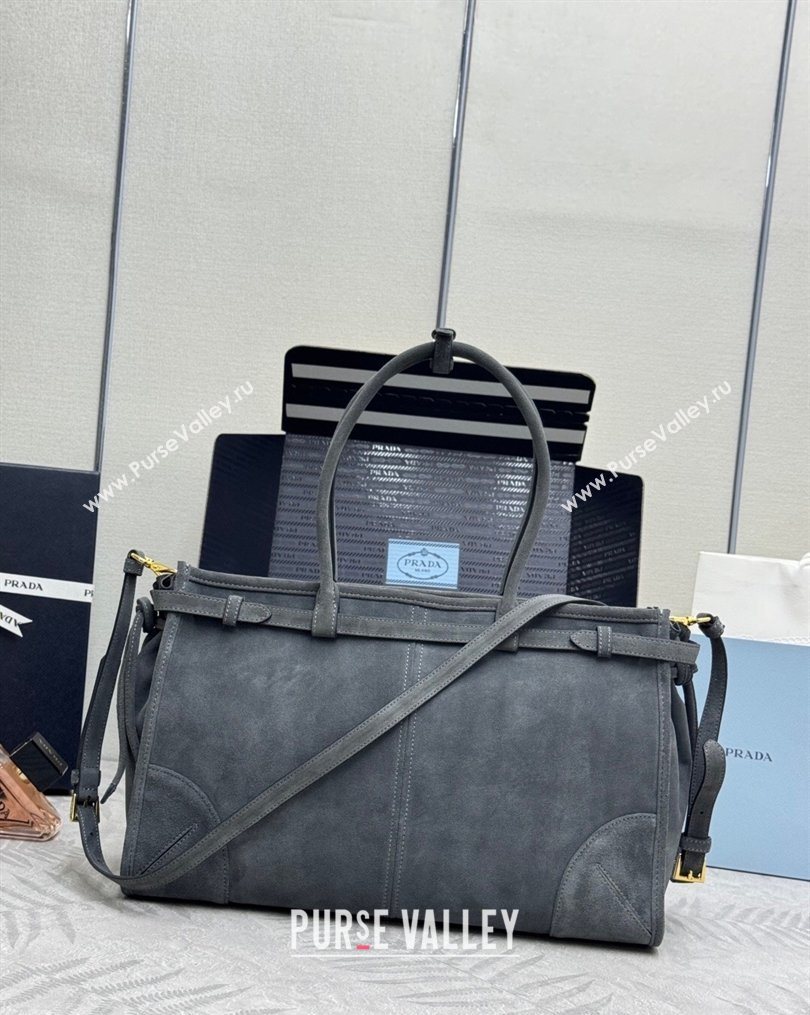 Prada Bonnie large suede handbag 1BA433 Dark Grey 2025 (YZ-260123011)