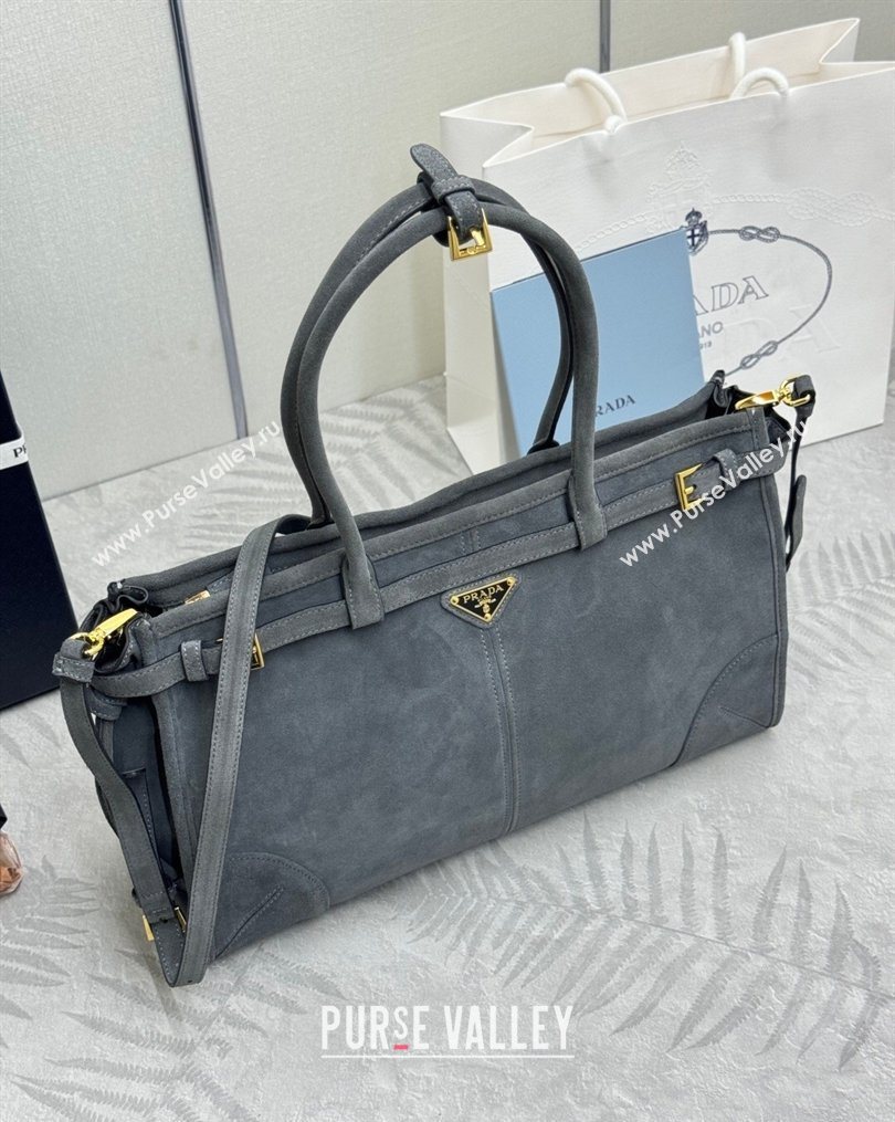 Prada Bonnie large suede handbag 1BA433 Dark Grey 2025 (YZ-260123011)