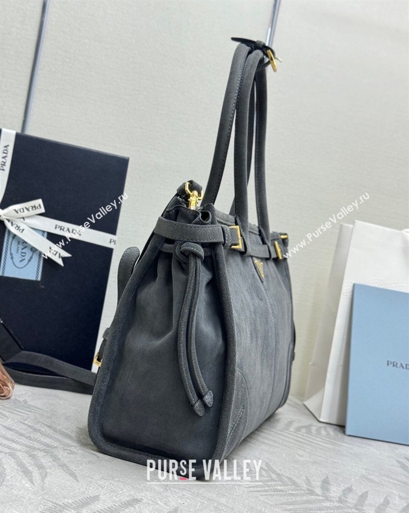 Prada Bonnie large suede handbag 1BA433 Dark Grey 2025 (YZ-260123011)